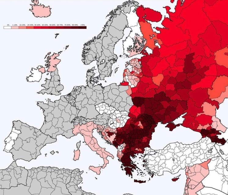 Процент православных верующих в Европе