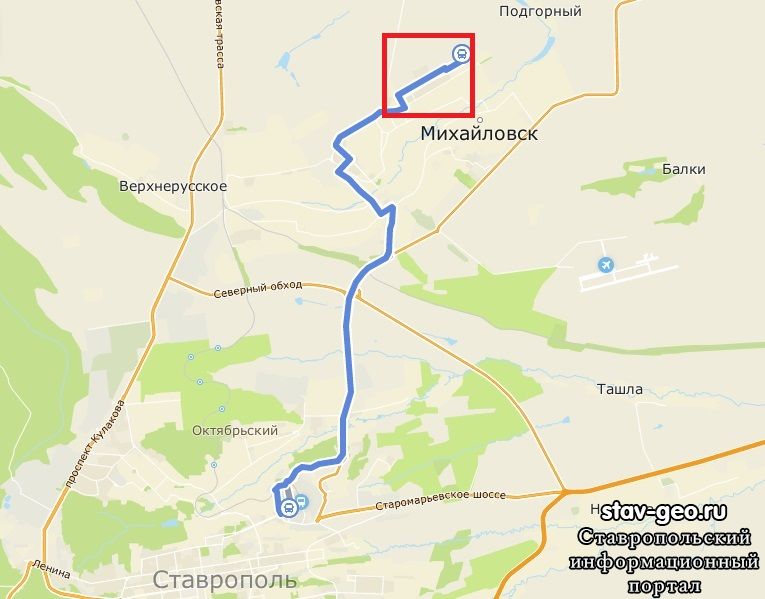Маршрутное такси 118Б схема движения Ставрополь - Михайловск - Жилой район Гармония