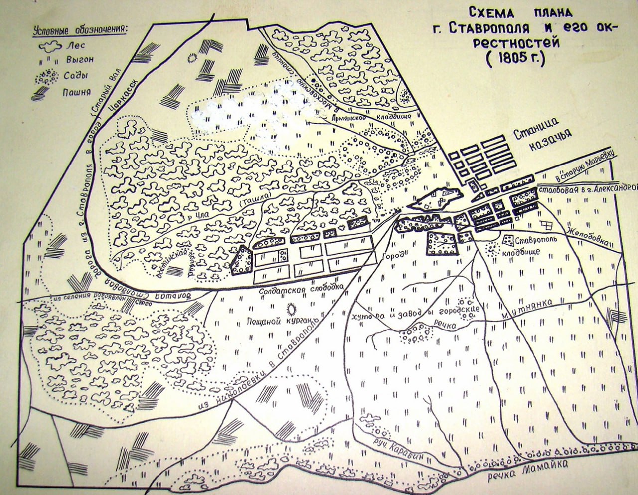 План-схема Ставрополя и его окрестностей, 1805 год.