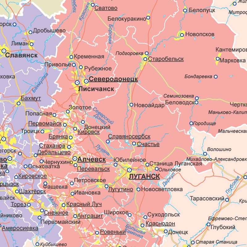 Политико-административная карта Луганской  Народной  республики в составе России