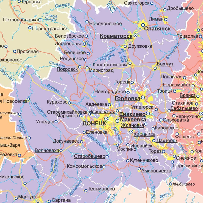 Политико-административная карта  Донецкой Народной республики в составе России