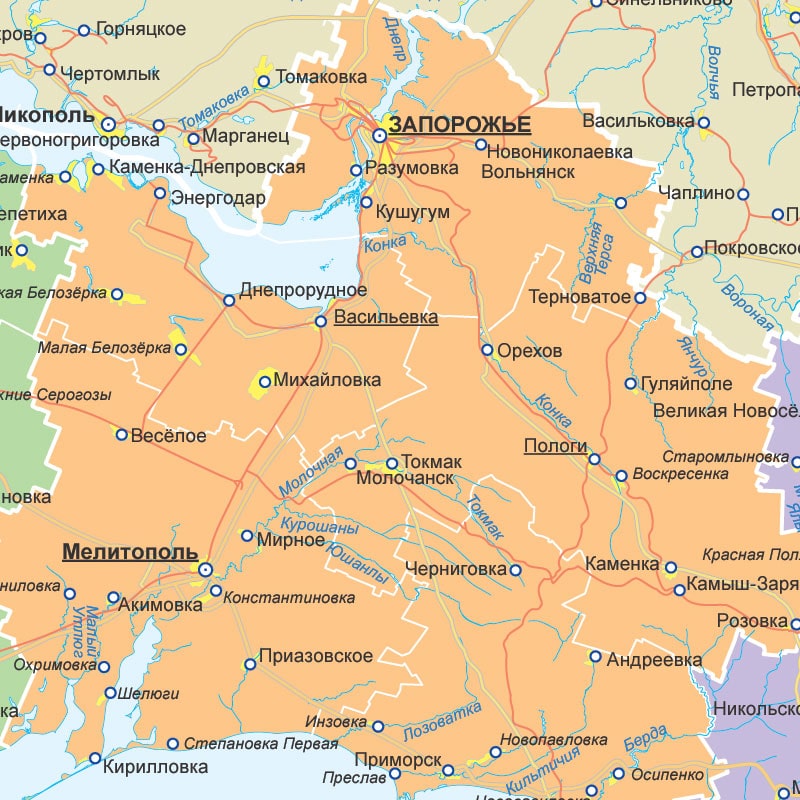 Политико-административная карта Запорожской области в составе России