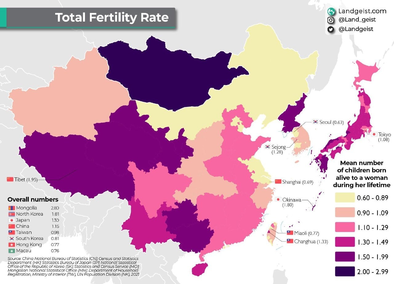 Рождаемость в странах Восточной Азии