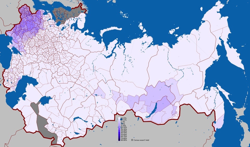 Географическое распространение еврейских языков в Российской империи по переписи 1897 года.