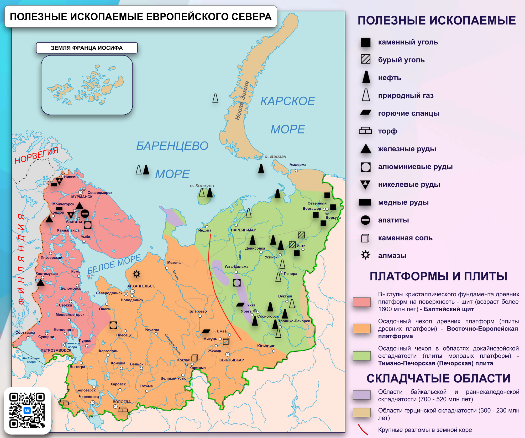 Карта Полезные ископаемые Европейского Севера