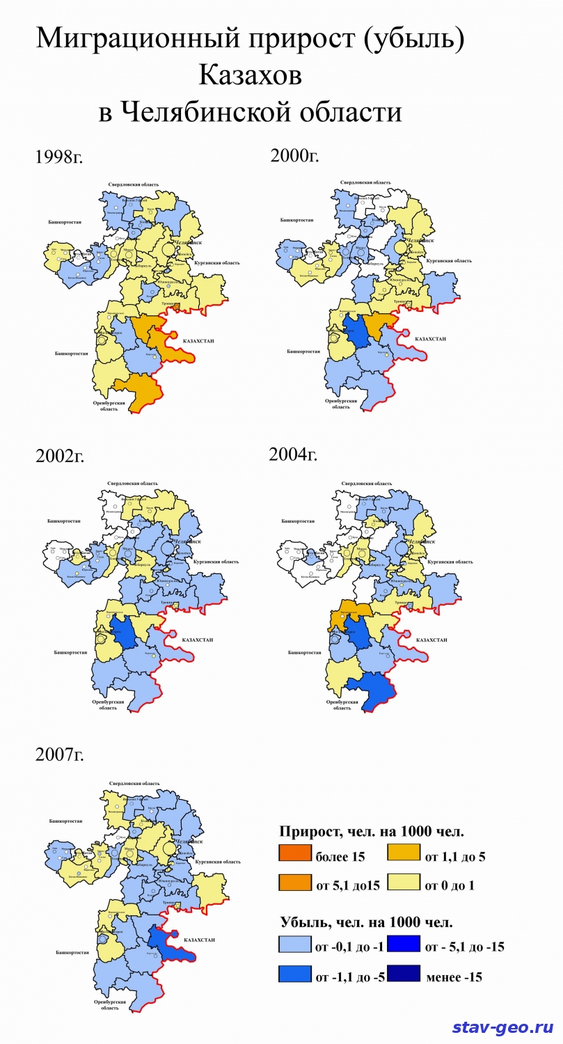 Этническая структура миграционных потоков казахов в Челябинской области в разрезе городов и районов