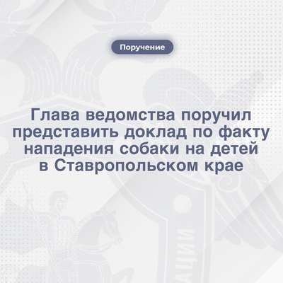 Глава ведомства поручил представить доклад по факту нападения собаки на детей в Ставропольском крае
