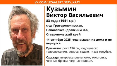 На Ставрополье ищут худощавого 83-летнего мужчину в галошах и ветровке
