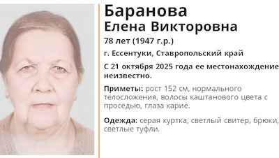 Пожилая женщина в серой куртке и светлом свитере пропала в Ессентуках