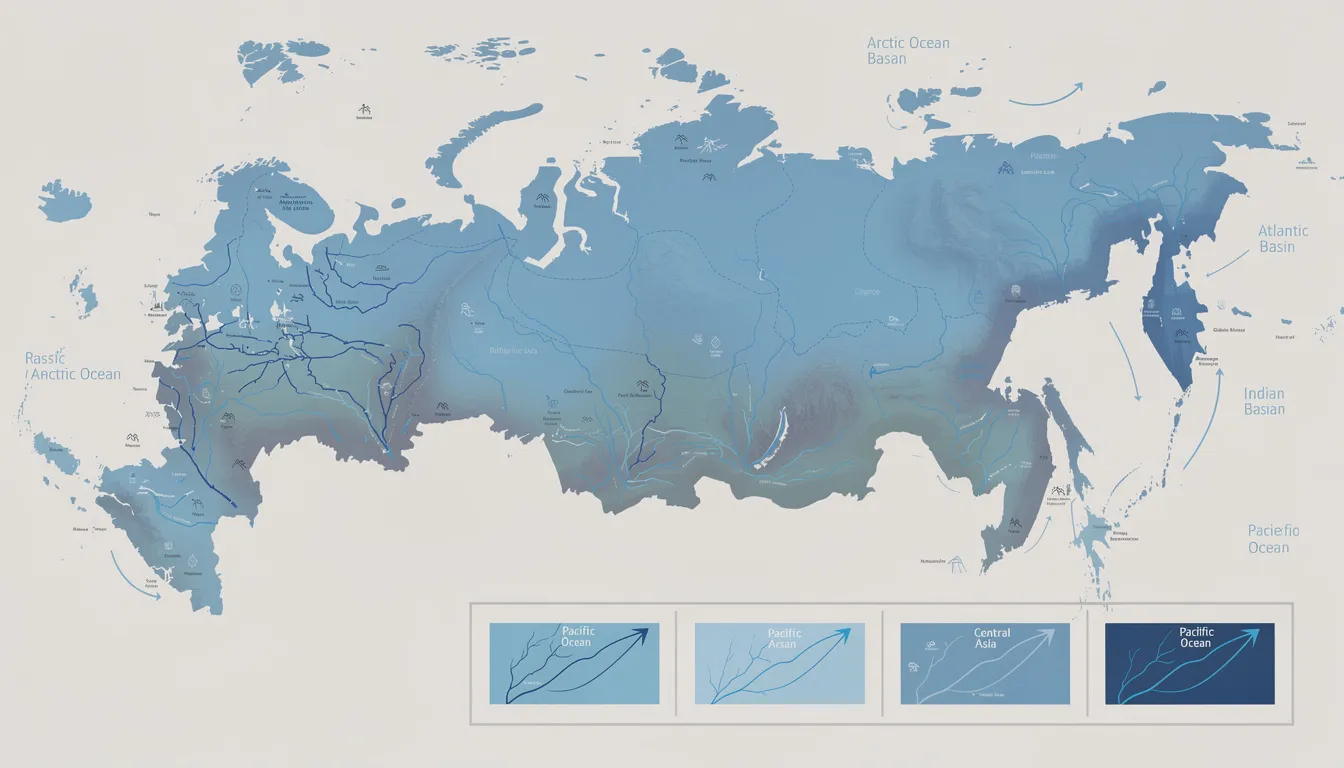 Реки России: распределение по бассейнам океанов, 8 класс