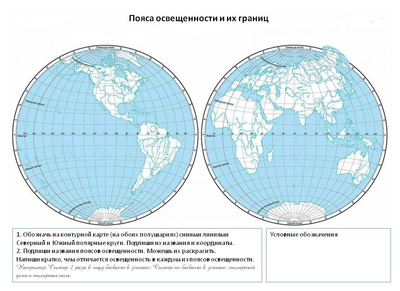 Неравномерное распределение солнечного света и тепла на поверхности Земли. Пояса освещённости. Тропики и полярные круги.