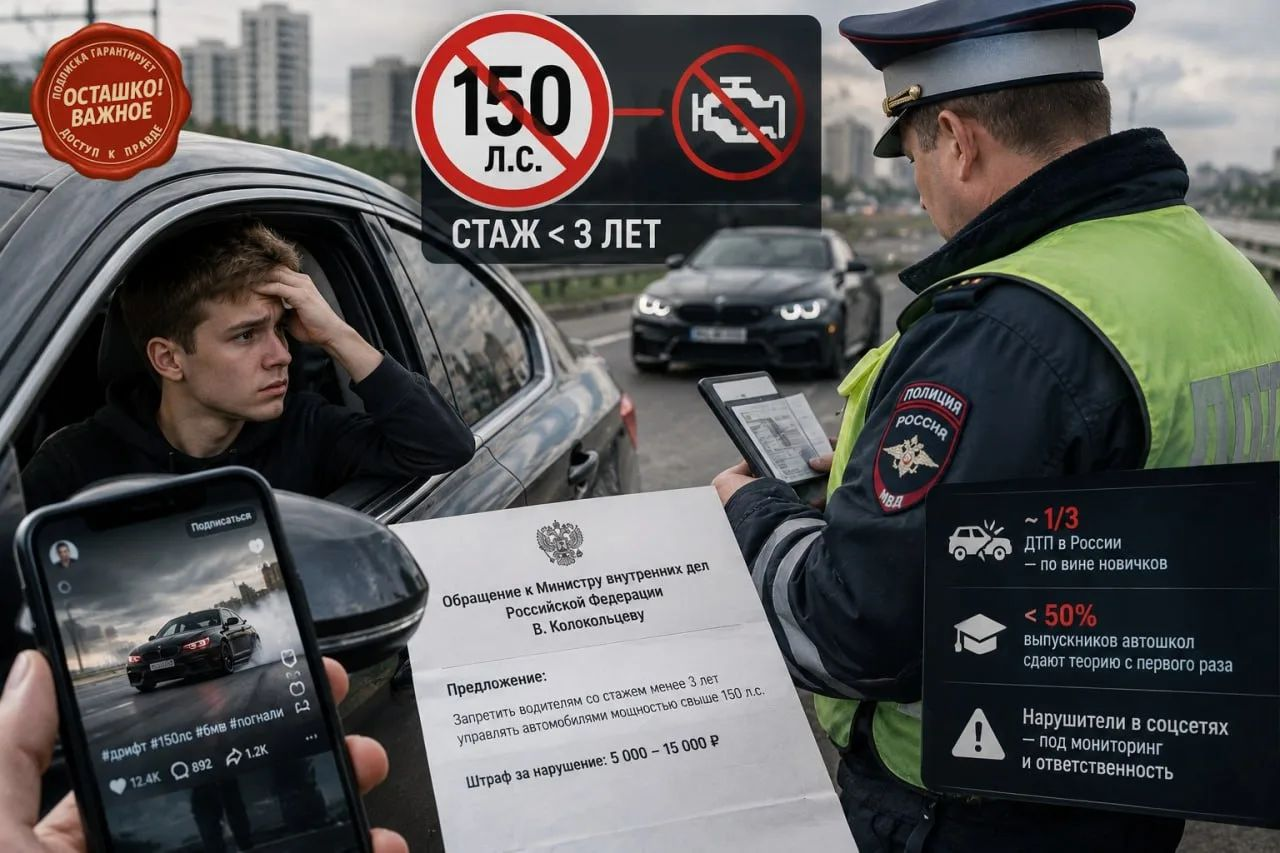 Инициатива: запрет водителям до 3 лет стажа управлять автомобилями мощностью свыше 150 л.с. и новый контроль за нарушениями